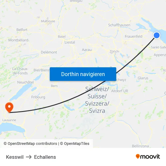 Kesswil to Echallens map