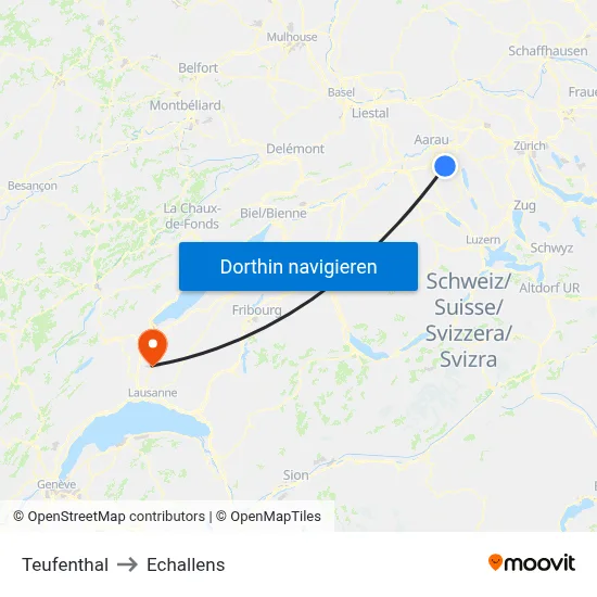 Teufenthal to Echallens map