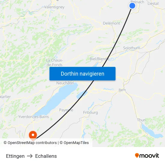 Ettingen to Echallens map