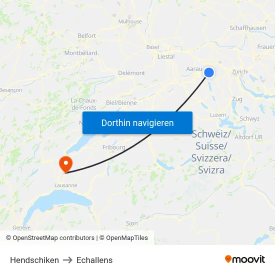 Hendschiken to Echallens map