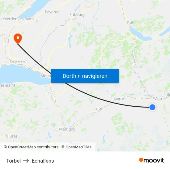 Törbel to Echallens map
