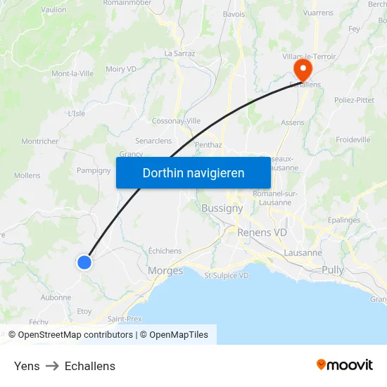 Yens to Echallens map