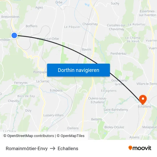 Romainmôtier-Envy to Echallens map