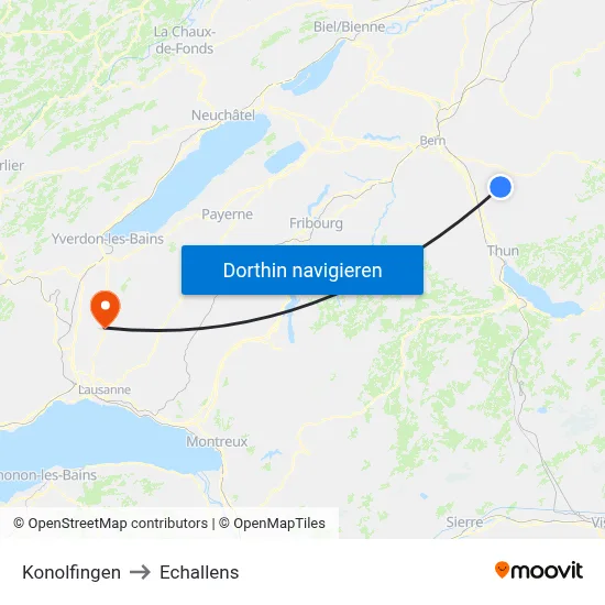 Konolfingen to Echallens map