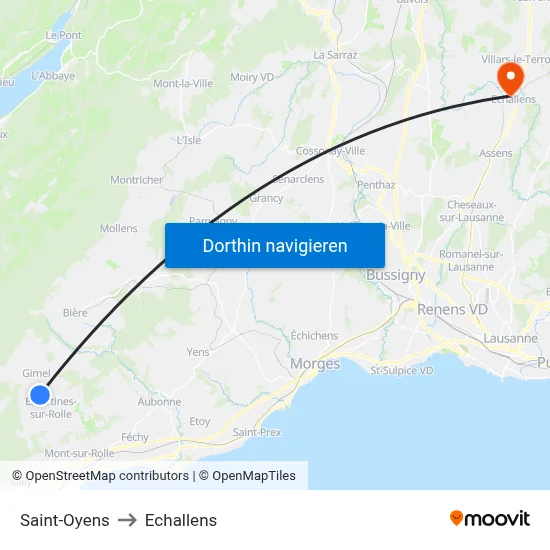 Saint-Oyens to Echallens map