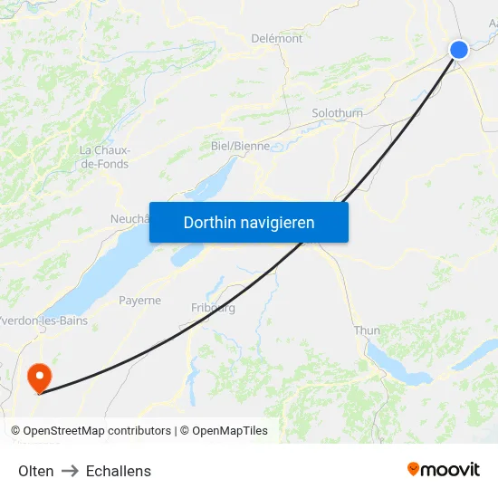 Olten to Echallens map