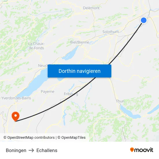 Boningen to Echallens map