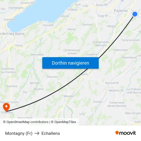 Montagny (Fr) to Echallens map
