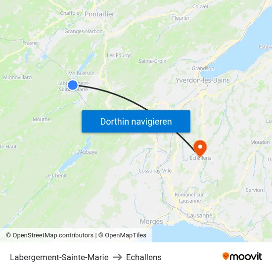 Labergement-Sainte-Marie to Echallens map