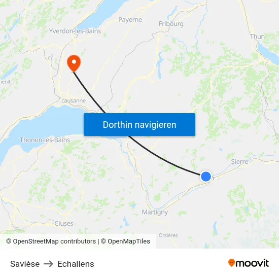 Savièse to Echallens map