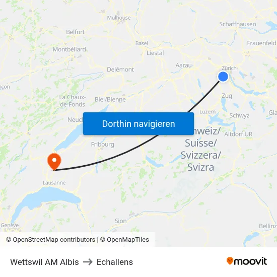 Wettswil AM Albis to Echallens map