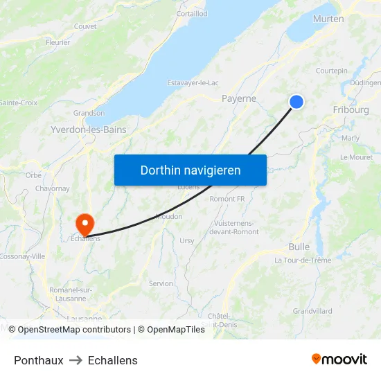 Ponthaux to Echallens map