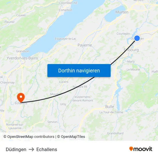 Düdingen to Echallens map