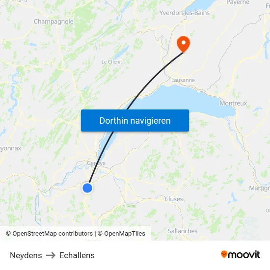Neydens to Echallens map