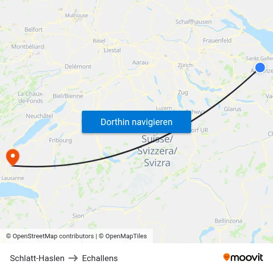 Schlatt-Haslen to Echallens map