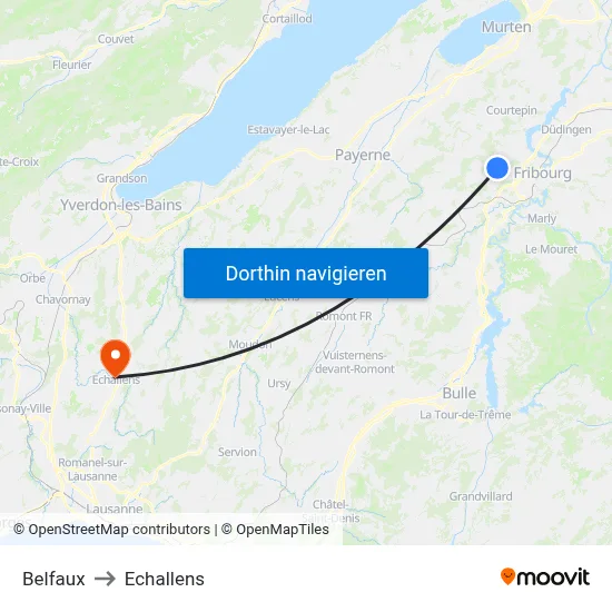 Belfaux to Echallens map