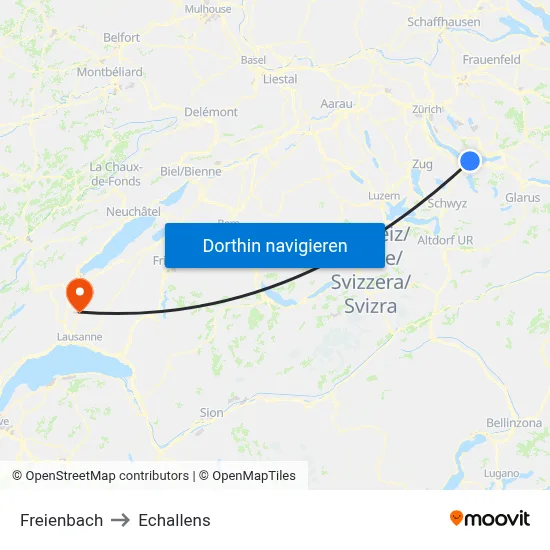 Freienbach to Echallens map