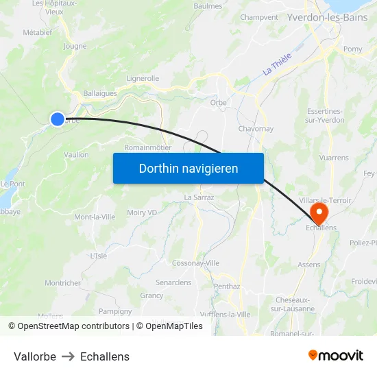 Vallorbe to Echallens map