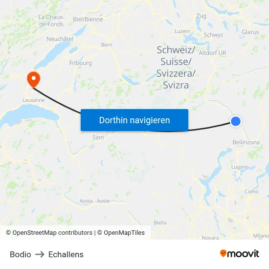 Bodio to Echallens map