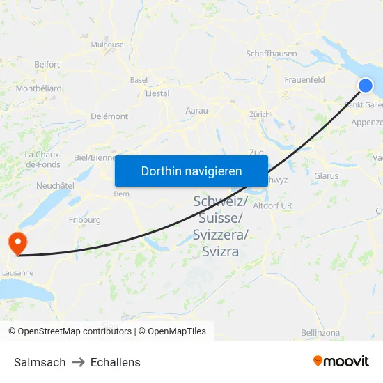 Salmsach to Echallens map