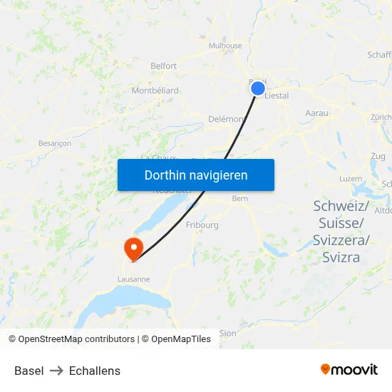 Basel to Echallens map