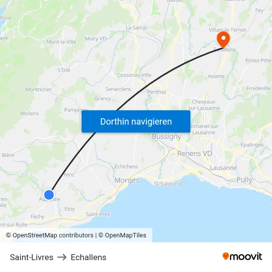 Saint-Livres to Echallens map