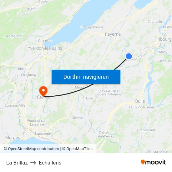 La Brillaz to Echallens map