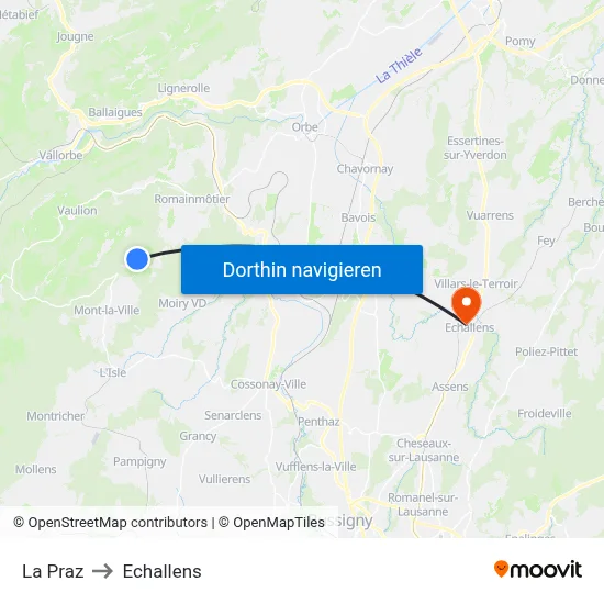 La Praz to Echallens map