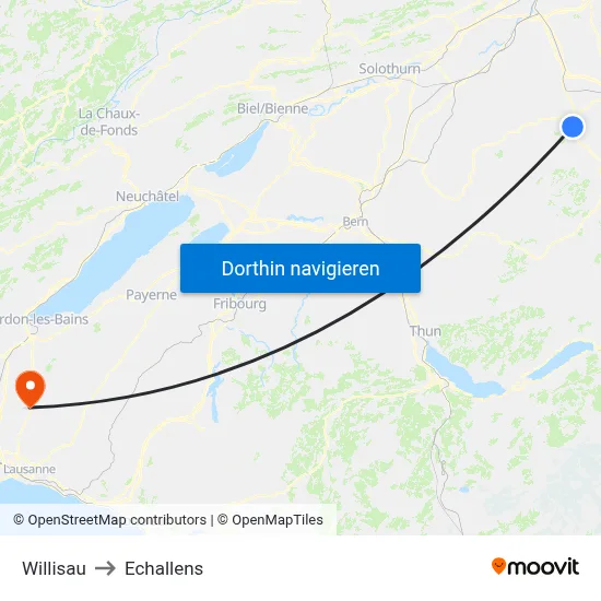 Willisau to Echallens map