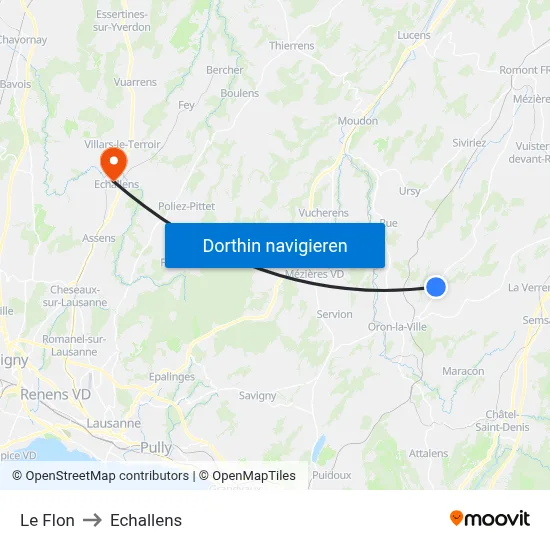 Le Flon to Echallens map