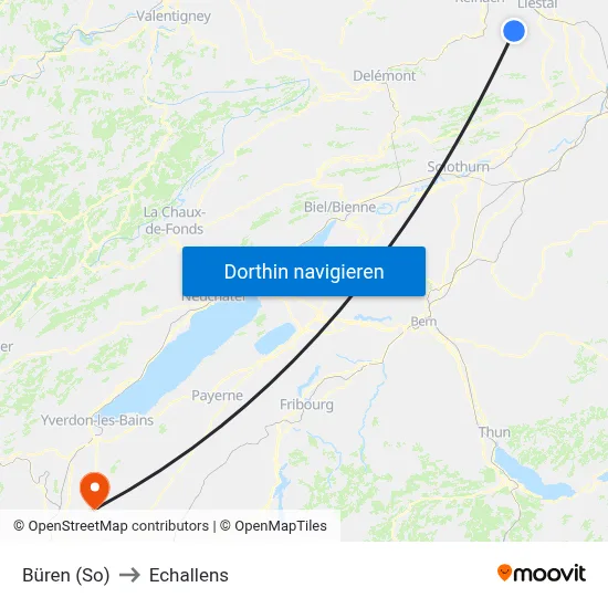 Büren (So) to Echallens map