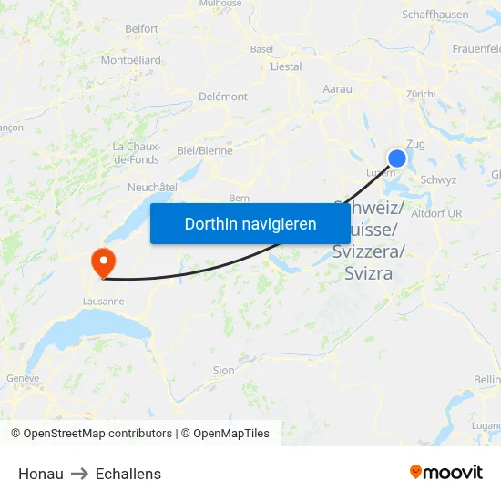 Honau to Echallens map