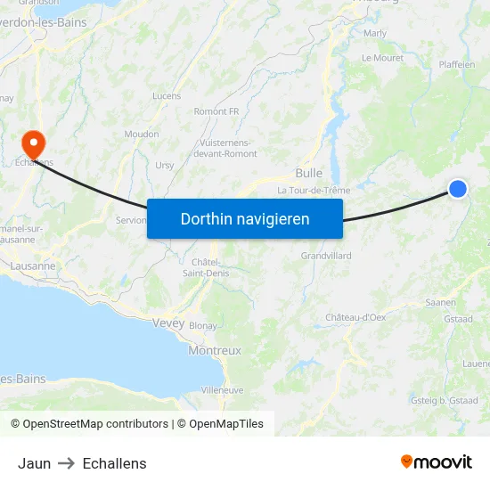 Jaun to Echallens map