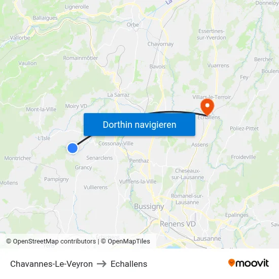 Chavannes-Le-Veyron to Echallens map