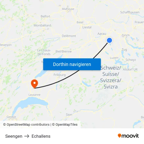 Seengen to Echallens map