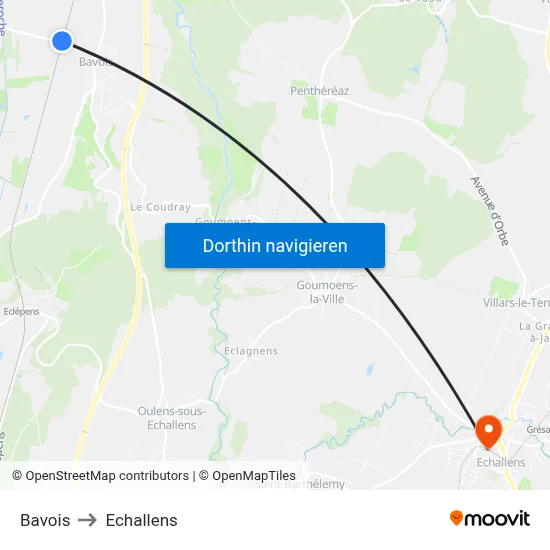 Bavois to Echallens map