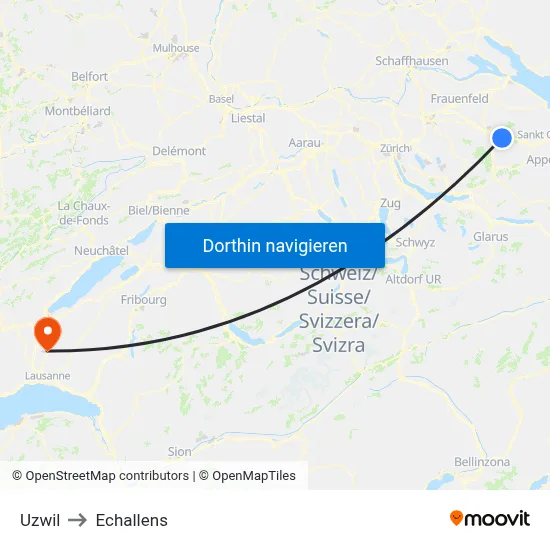 Uzwil to Echallens map