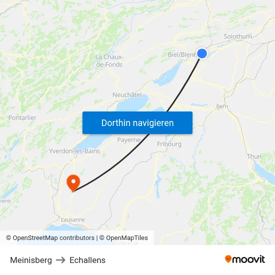 Meinisberg to Echallens map