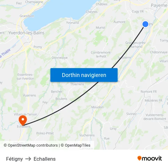 Fétigny to Echallens map