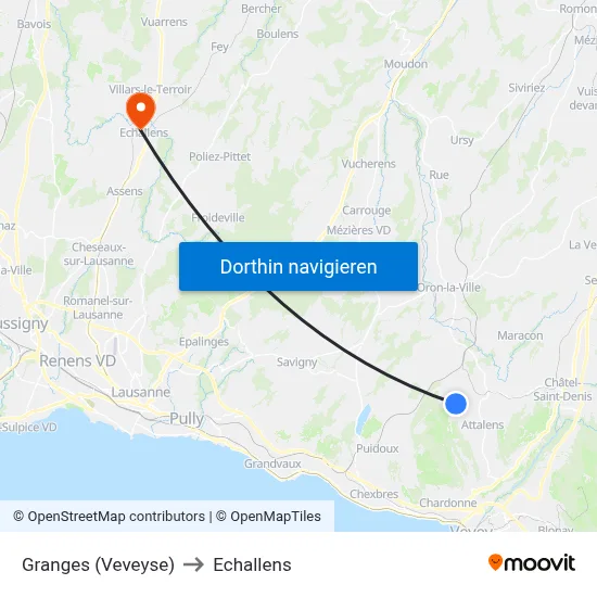 Granges (Veveyse) to Echallens map