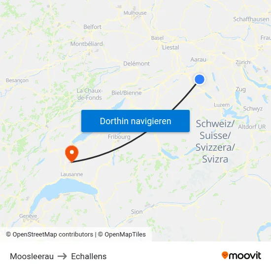 Moosleerau to Echallens map