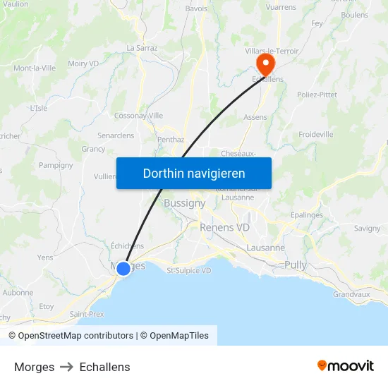Morges to Echallens map