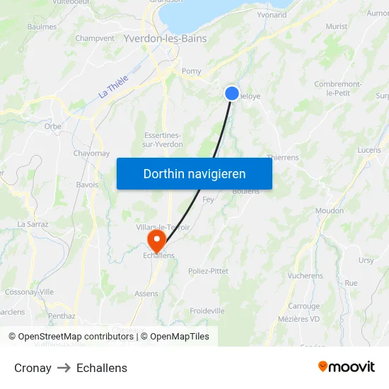Cronay to Echallens map