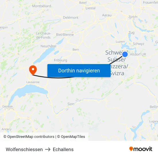 Wolfenschiessen to Echallens map