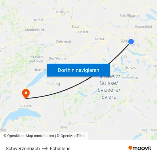 Schwerzenbach to Echallens map