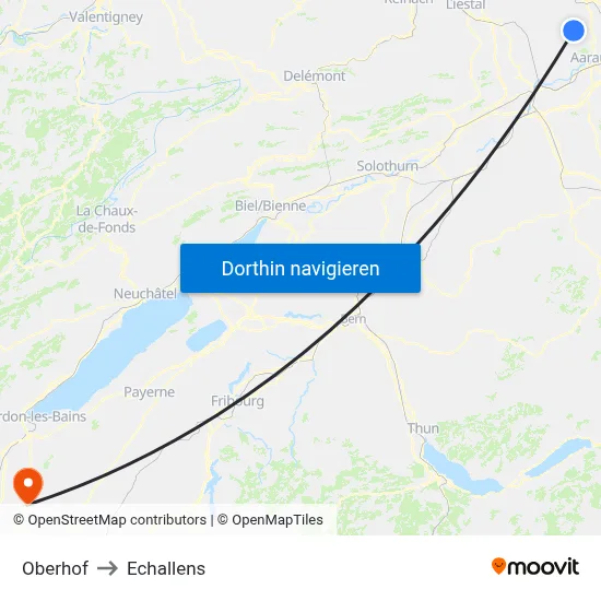 Oberhof to Echallens map