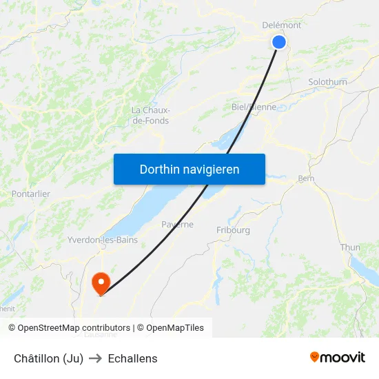 Châtillon (Ju) to Echallens map