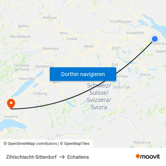 Zihlschlacht-Sitterdorf to Echallens map