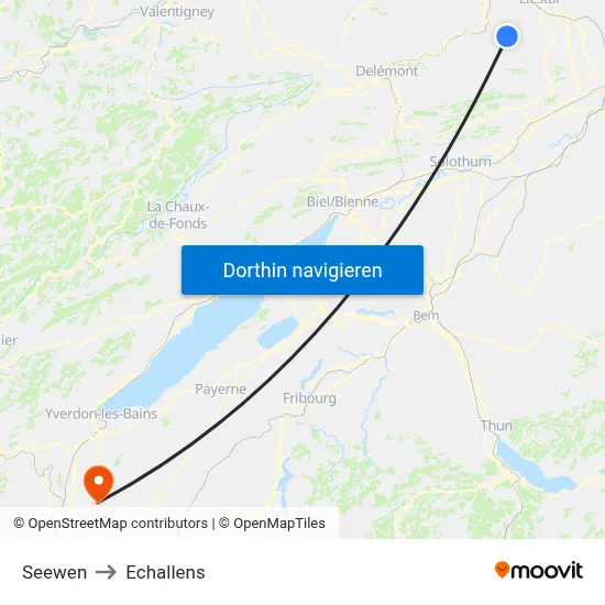 Seewen to Echallens map