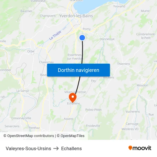 Valeyres-Sous-Ursins to Echallens map